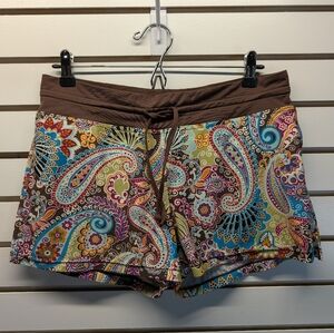 Athleta Brown & Paisley Print Drawstring Waist Lined Swim Shorts Medium EUC